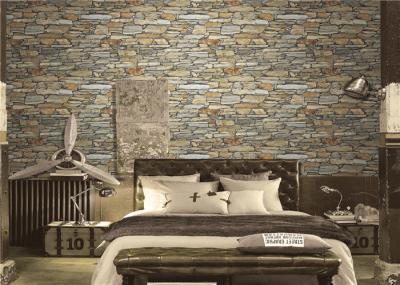 Bedroom Vintage 3D PVC Wallpaper , Faux Brick Removable Wallpaper Brown Color