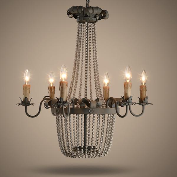 Wood Bead Chandelier Light Fixtures 6 Lights For Living room Bedroom Lighting (WH-CI-05)