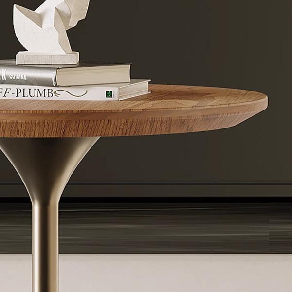 Satin Finish Wood Side Table With Metal Legs For Study Room
