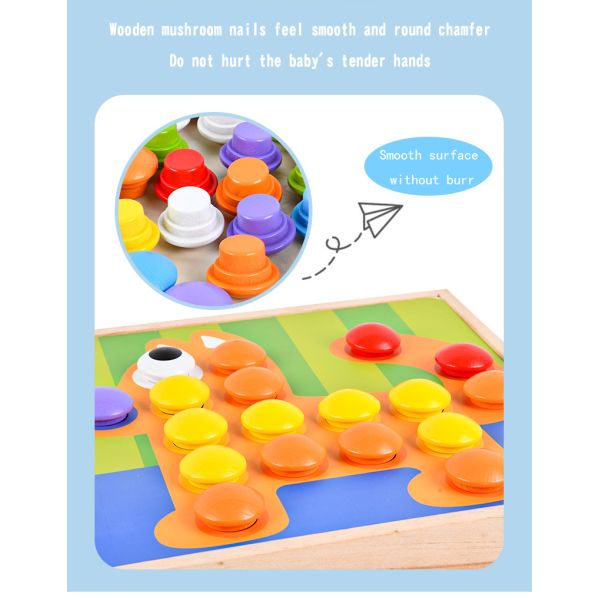 Children Wood Baby Developmental Toys Particle Button Puzzle Mushroom Nail Cartoon