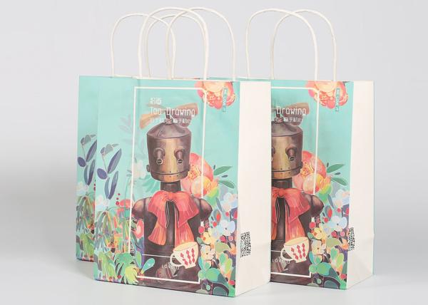 120GSM Kraft Paper Gift Packing Bags Cellophane With Twisted Paper Handles
