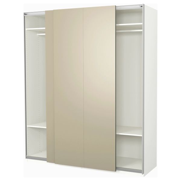 Matte White Cream Flat Panel Lacquer Sliding Door Wardrobe Closet Cloth Bedroom Storage