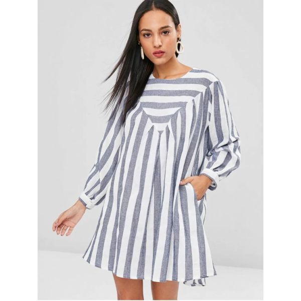 Одежда падения плюс платье туники СЛ размера серое Стрипед мини для женщин