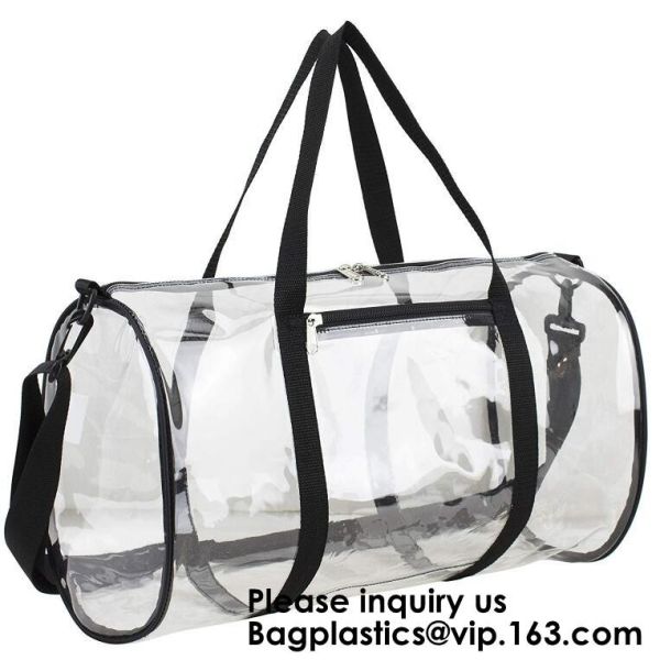 Clear Duffel Gym Bag Transparent PVC Carry Bag With Shoulder Strap,Cosmetic Carry Bag Magnet Pockets Detachable Shoulder