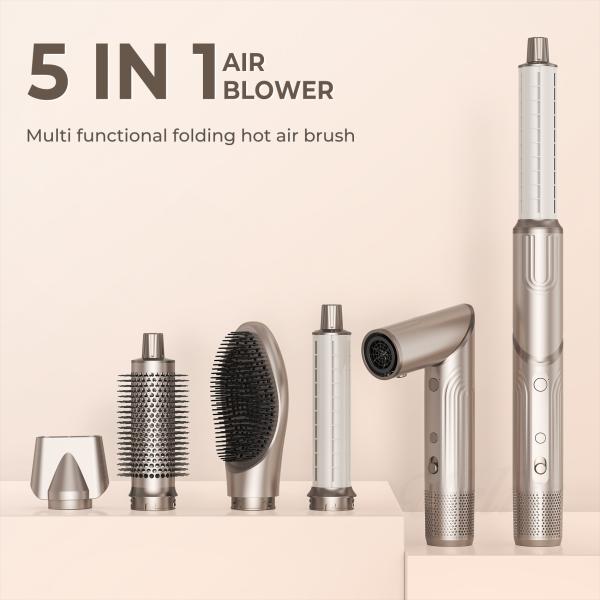 5 in 1 Foldable Hair Dryer Brush Wind Blow High-Speed Turbo Blow Dryer Brush Professional 500 Million Negative Ionic Hair Dryer