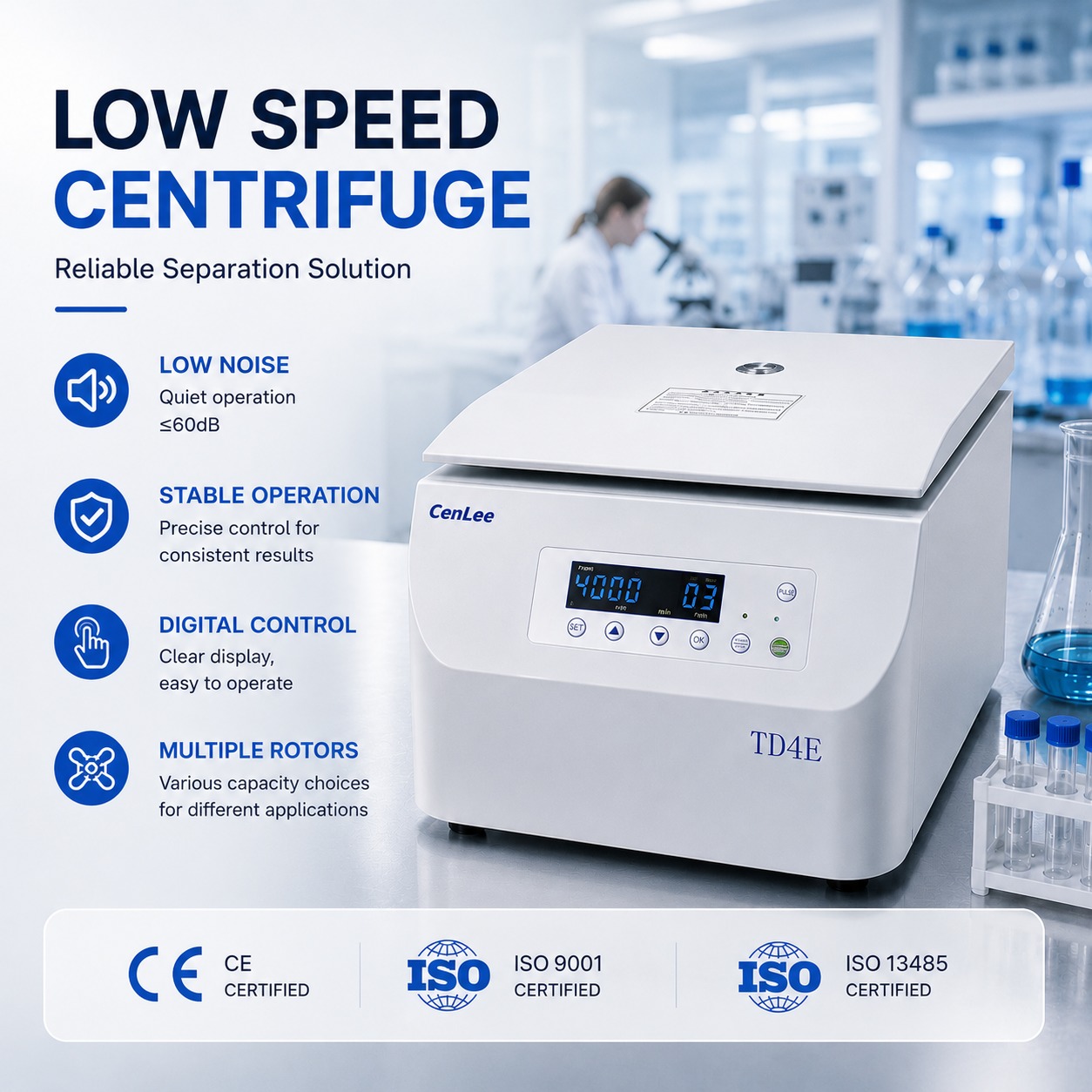 Cenlee TD4E Professional Universal Stainless Steel Centrifuge 4000 RPM & 2503xg RCF for Beauty Clinics & Medical Labs