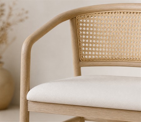 Solid Wood Cane Back Upholstered Dining Armchair CYC-074