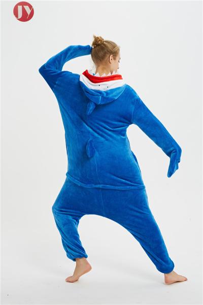 Wholesale Warm Fleece Animal Heated  Pajamas Cheap Sexy Adult Blue Shark Onesie