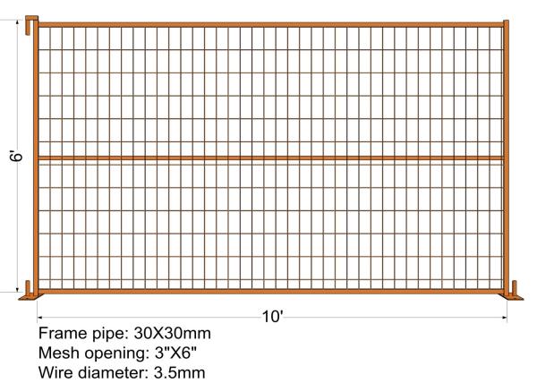 9.5*6ft Mesh 2x4x9ga diameter Canada Standard RAL 2004 Orange Color Temporary Fence For Commercial build construction