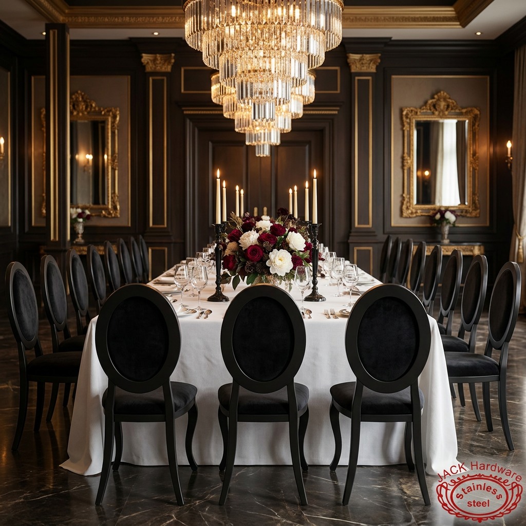 WENDING All-Black Oval-Back Velvet Cabriole Dining Chair – French Neoclassical Dark Luxury