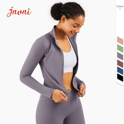 Ajuste magro do pescoço alto do revestimento 210gsm do fecho de correr de Lulu Gym Long Sleeve Yoga das mulheres