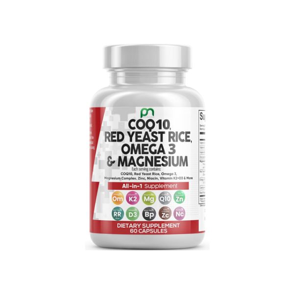 Health Glow CoQ10 + Red Yeast Rice + Omega-3 Complete Heart Support | 80 Capsules