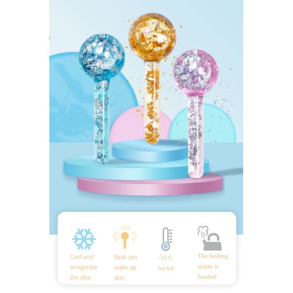 Borosilicate Glass 24K Gold Foil Ice Globes for Facial Massager to Reduce Puffiness Inflammation and Bags Under Eyes