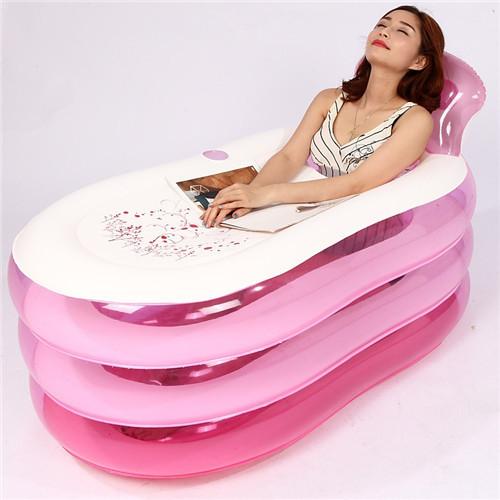 Freestanding Tub Pink PVC Inflatable Swim SPA Bathtub 130*70*70CM