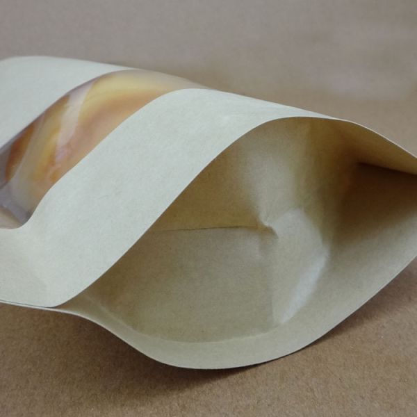 Coffee Bean Customized Paper Bags Brown Kraft With Window and Zipper craft paper bag