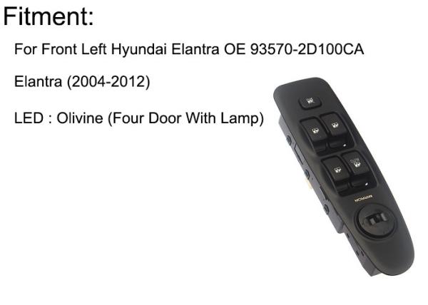EV Elantra Hyundai Electric Window Switch Front Left Four Door With Light