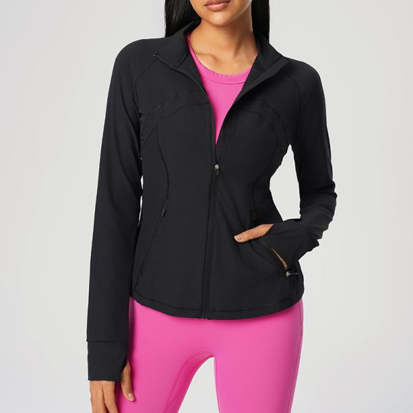 Full Zip Women Yoga Jacket Slim Fit Moisture Wicking Quick Dry Light Yellow