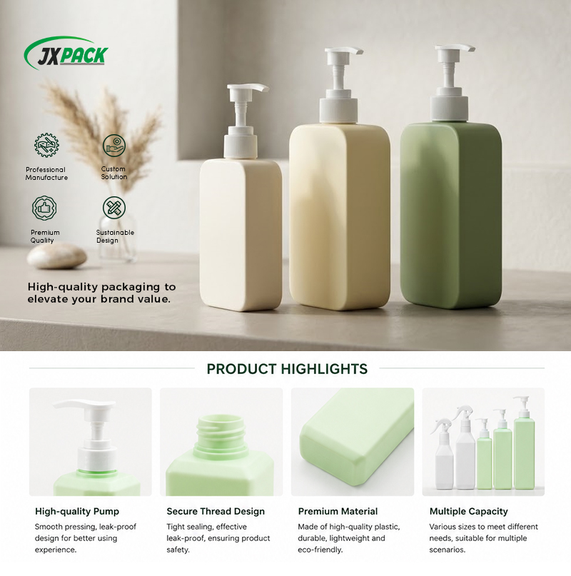 Shampoo Conditioner Bottles with Pump — Refillable HDPE Square Bottles by JXPACK