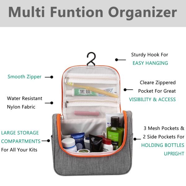 Water Resistant Fabric Durable Waterproof Hanging Toiletry Bag With Handle