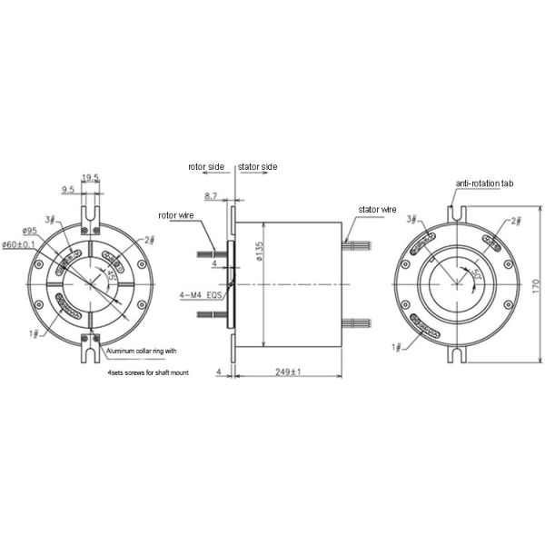 Stable Operation Through Hole Slip Rings 0~150rpm Speed Low Electrical Noise