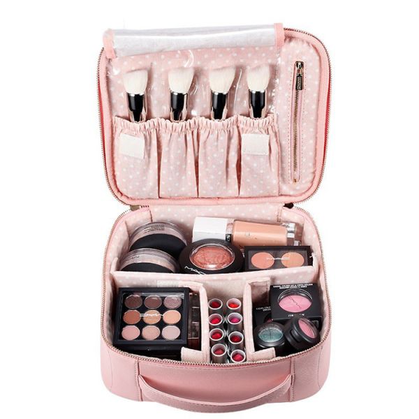 Fashion Large Travel Reusable Waterproof Plain PU Leather Toiletry Makeup Brush Cosmetic Bag For Women