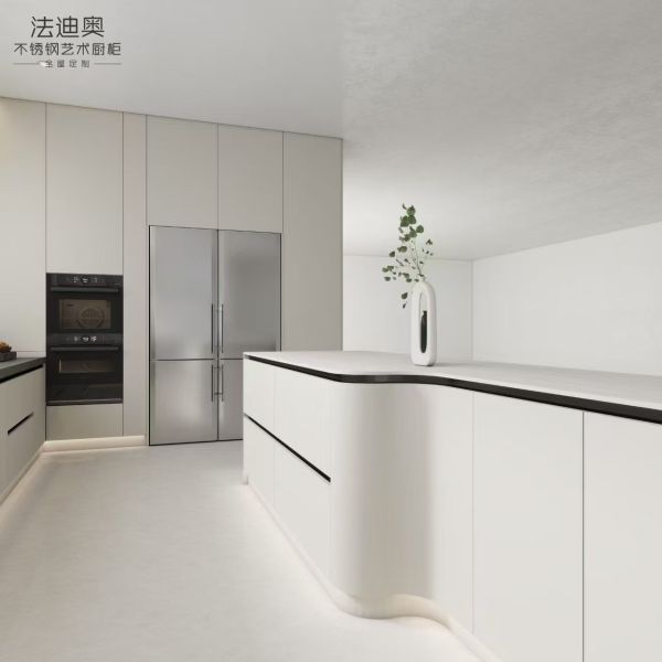 Fadior White Stainless Steel Kitchen Cabinets Modern Custom Design With Integrated Appliances