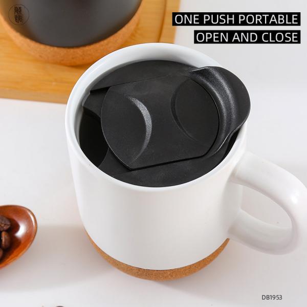 Matte black white ceramics travel mugs cork bottom customizable porcelain ceramic coffee mugs with lid and handle