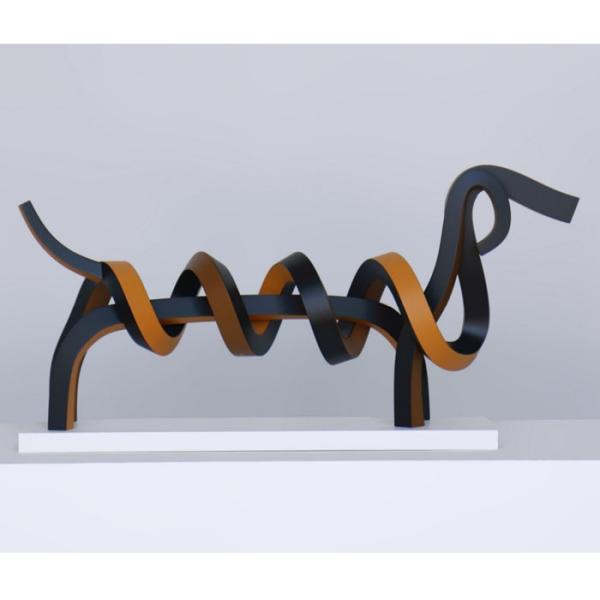 Outdoor Animal Stainless Steel White And Black Dog Sculpture