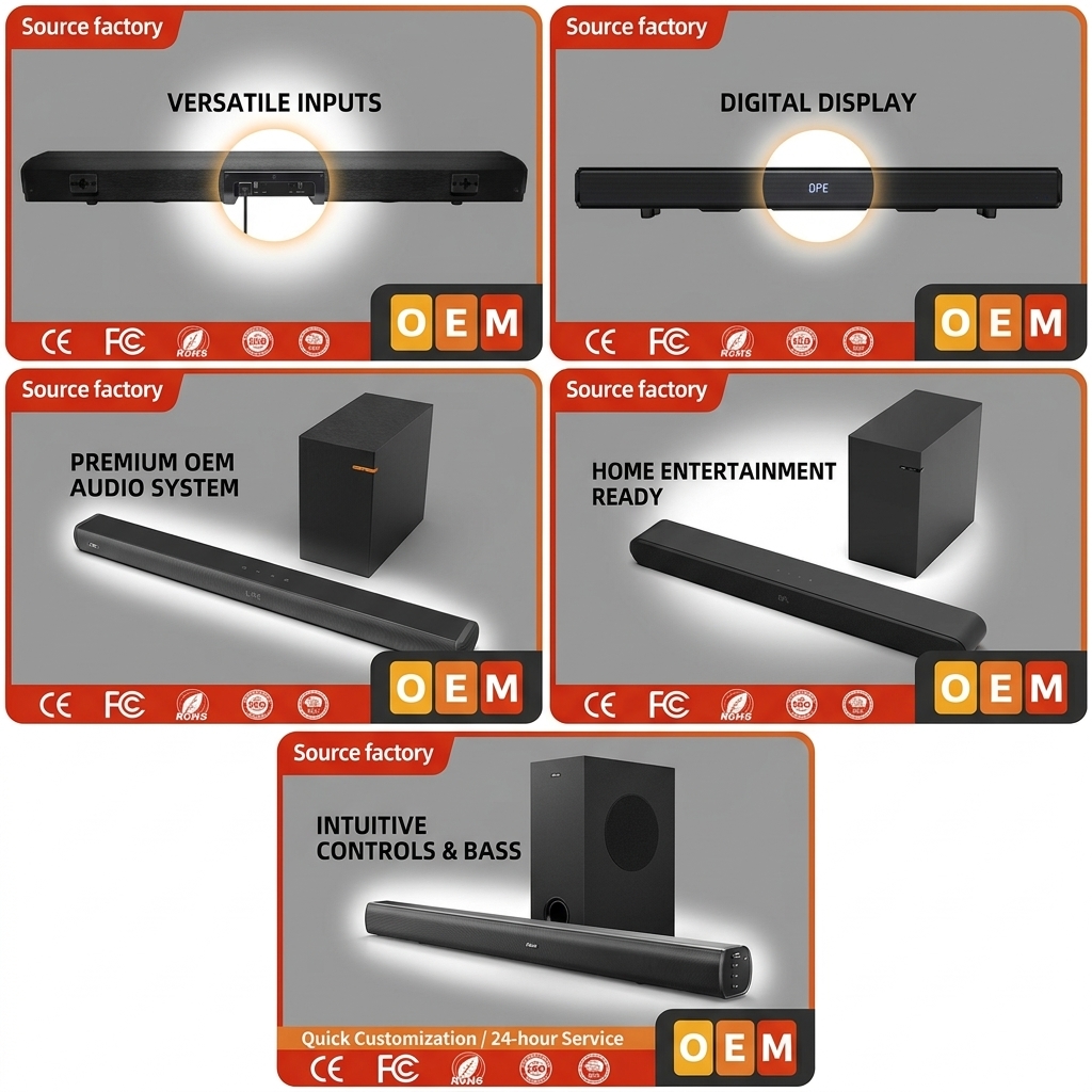 Wireless Soundbar Speaker ASW150-2.1UR 100W Subwoofer Round FM Surround Sound ARC HDMI