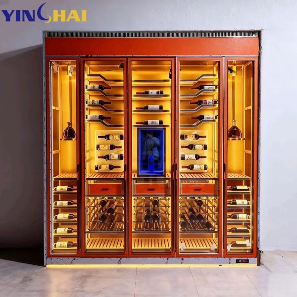 Modern LED Lighted Wine Cabinet Tall Glass Door Liquor Storage for Living Room