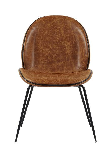 Solid Thin Metal Legs Brown Leather Occasional Chair , Leather Dining Chairs Fiber Glass Frame