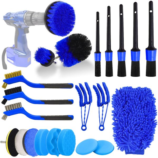 22 Pcs Car Detailing Kit Brushes Set With Auto Drill Sponge Polishing Pads