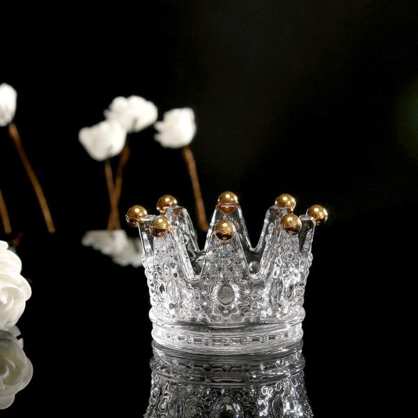 Classic Crown Clear Glass Candle Holders