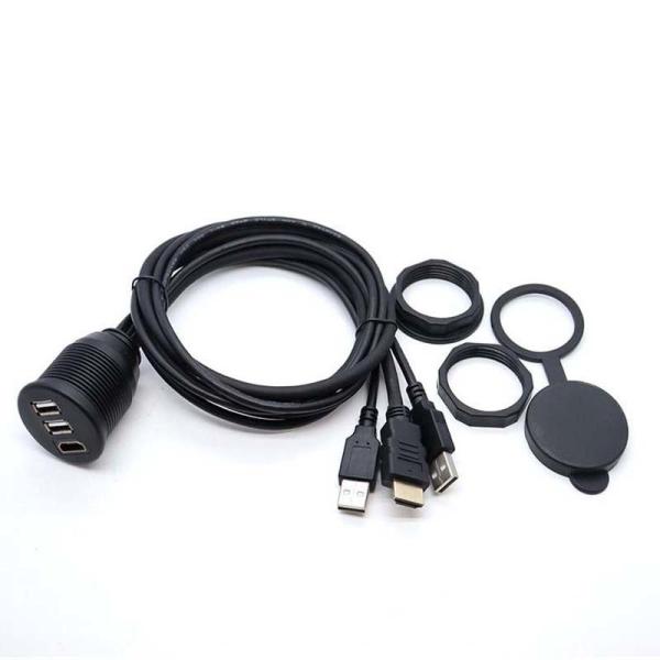 3 ports USB 2.0 mâle à USB 2.0 femelle câble d'extension imperméable à l'eau avec panneau de montage à vide pour voiture camion bateau ordinateur moto