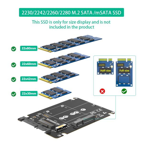 2 in 1 M.2 NGFF Key B & MSATA SSD to 2.5 SATA3 Adapter with Plastic Enclosure Supports 2280/2260/2242/2230 mm M.2 SSD Transparent to OS Hi-Speed SATA3/6Gbps
