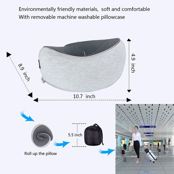 500TC U-Shape Memory Foam Neck Support Pillow with Pocket and 100% Cotton Pillowcase