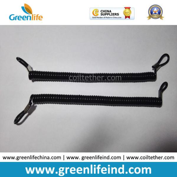 Custom Attachments Solid Black PU Covered Extendable Plastic Spiral Safety Lanyard