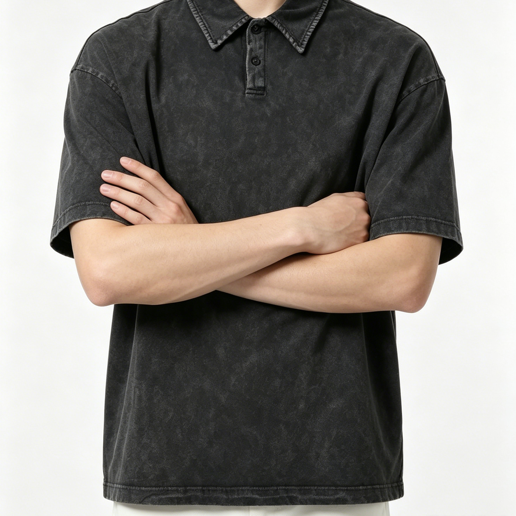 Vintage Washed Heavyweight Polo Shirt Collared Washed Vintage T Shirt Half Sleeve For Teenagers