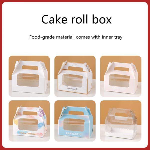 Portable Cake Roll Box with Window Disposable bowl 27.5*9*14.7cm 350g white card for custom logos available