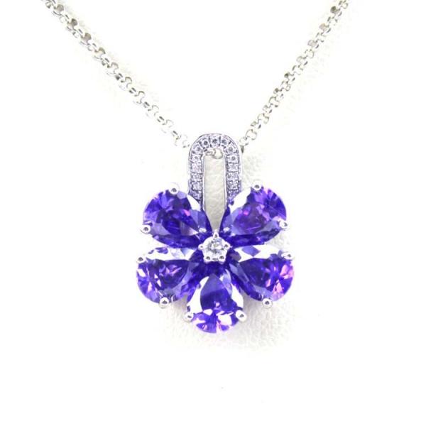Women Jewelry  Purple Cubic Zircon Flower Pendant Necklace  (PSJ0223)