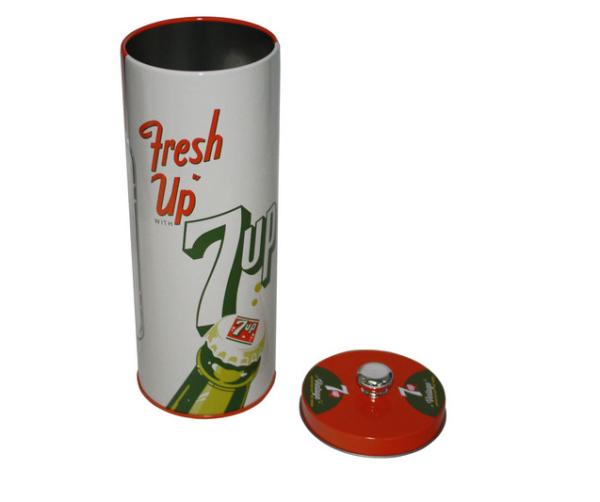 Windowed Printed Round Tin With Plastic Knob