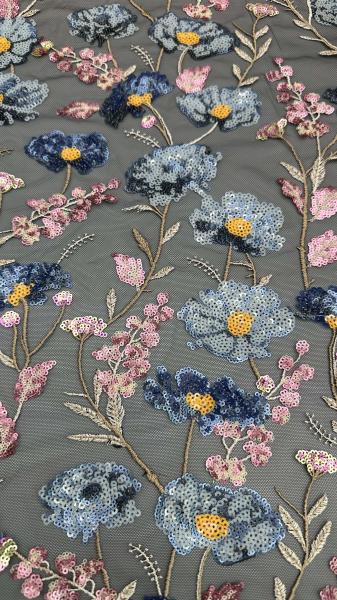 Sequin Embroideded Lace Fabric Elegant Mesh Customized New Collection Fabric