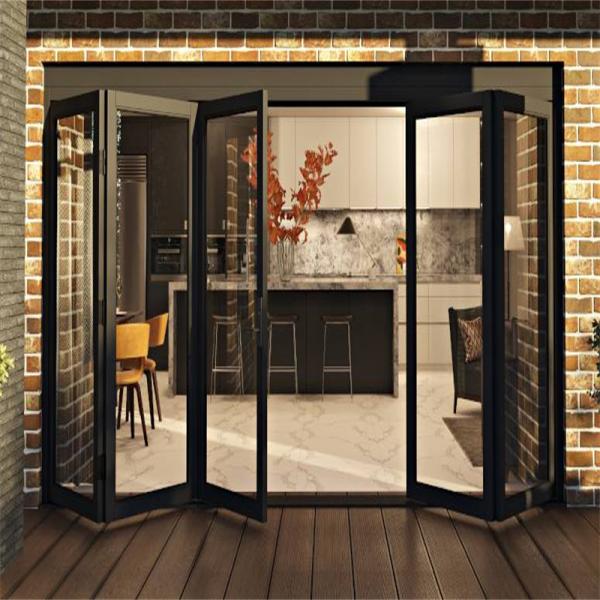 Puerta plegable de aluminio con rotura de puente térmico de lujo con vidrio templado para residencial y comercial