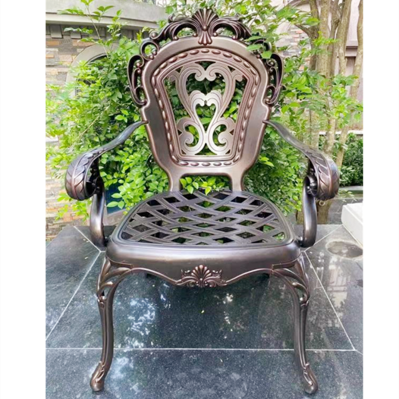 Water Proof Villa Round Patio Dining Set Garden Cast Aluminum BBQ Table and 6 Chairs