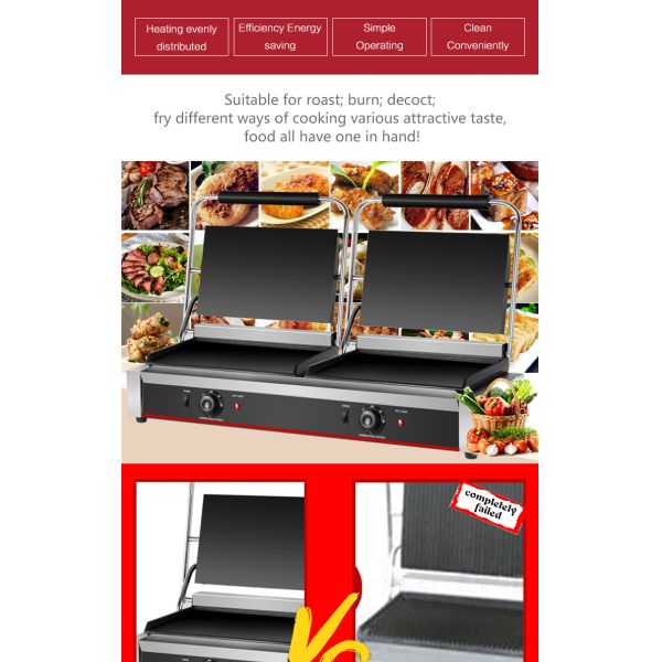 Полная плоская 2 в 1 двойная тарелка Panini Sandwich Press электрический контактный гриль для коммерческих