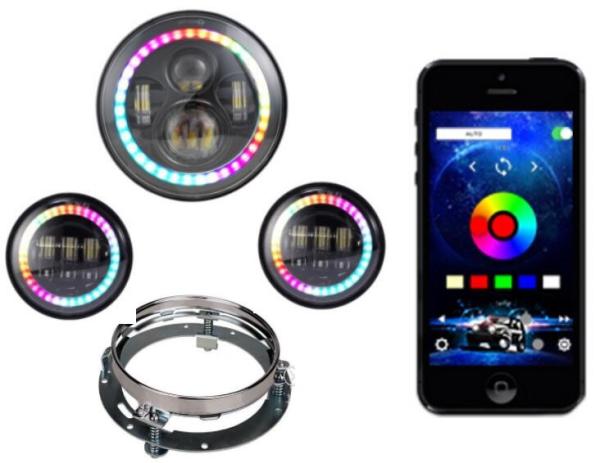 4x4 7 inch round 45W h4 bluetooth led lights rgb LED headlight for Jeep Wrangler JK