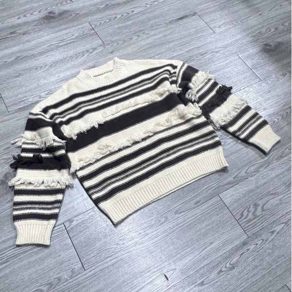 Wholesale Brushed Striped Streetwear High Quality Retro Round Neck Autumn and Winter Thick  Knitted Plus Size Women'S Sweater