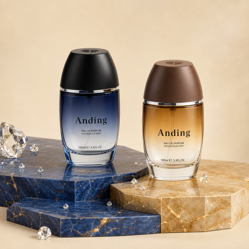 Anding Stock Flat Printing logo Bulk Manufacturer Wholesale Custom Empty Spray 50ml Perfume Glass Bottle