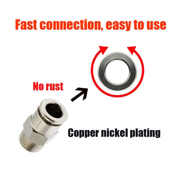 Push In Quick Connect Air Fittings Pneumatic Pipe Fittings Copper Nickel Plating