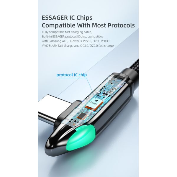 Essager 2021 Fast Charge T Shaped Type C USB Cable 5A 0.5M 1M 2M